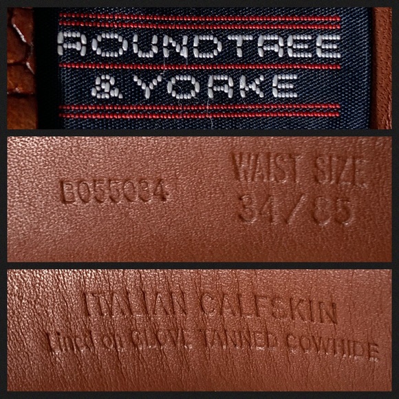 Roundtree & Yorke Italian Calfskin Leather Belt 34 - Picture 7 of 7